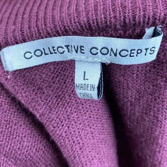 Collective Concepts Women Burgundy Knitted Ruffle Off The Shoulder Sweater Top L - Picture 5 of 5